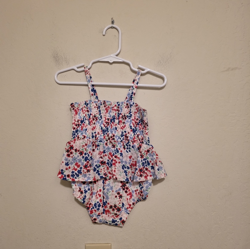 Old Navy Floral Red And Blue Baby onsie Dress Size 6 To 12 Months